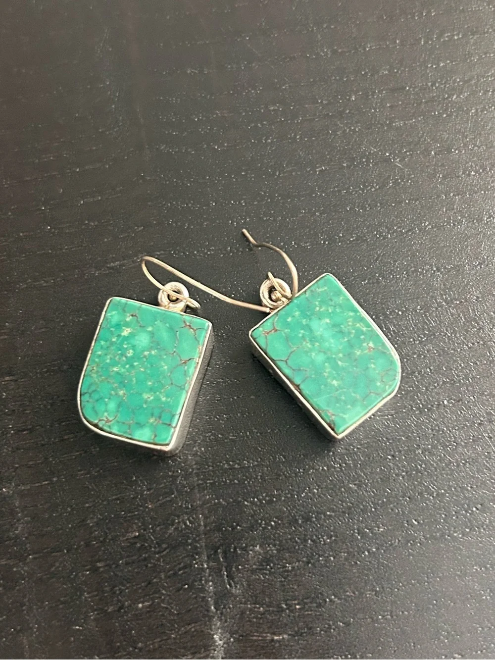 Native American Made Turquoise Stone set Sterling Silver Drop Dangle Earrings